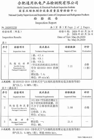 LIUTECH柳泰克空壓機(jī)產(chǎn)品一級能效檢驗報告搶先看