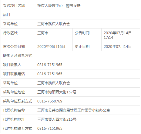 三河市殘疾人聯(lián)合會康復(fù)中心廚房壓縮機設(shè)備詢價變更