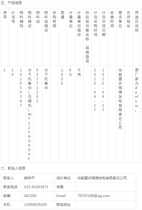 華能重慶珞璜發(fā)電公司壓縮機(jī)采購招標(biāo)