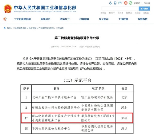 蘑菇物聯(lián)入選工信部第三批“服務(wù)型制造示范名單”！